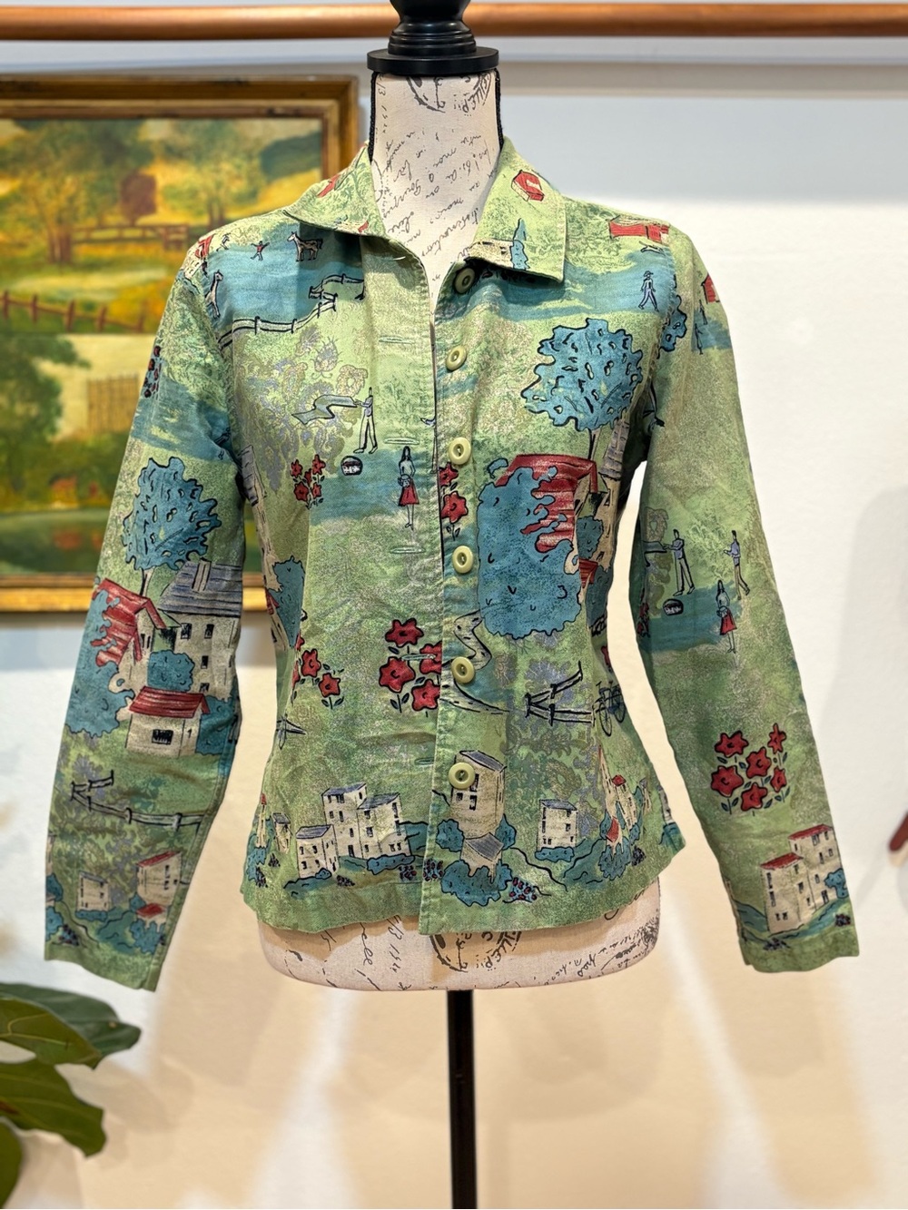Vintage Christopher & Banks Scenic Print Button Up Cottagecore Top Jacket